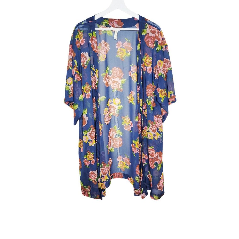 Matilda Jane Watch The Sunrise Blue Sheer Floral Open Front Kimono Sz M/L #3099